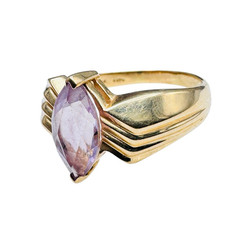 Vintage 14k Gold Amethyst 2ct Marquise Ring Chevron Band Size 8.75 , 3.8g