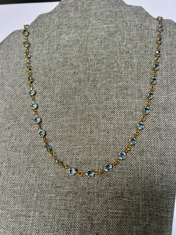 Vintage Austrian Crystal USA Blue Color Crystal Bezel Necklace