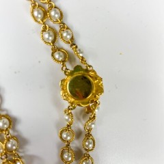Vintage Gold-Tone Spring Coil Beads Faux Pearl Necklace With Floral Clasp Japan