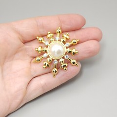 Marvella brooch Gold Tone Faux Pearl Star Crest Sword Shield Starburst