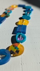 Chunky Vintage Mod Lucite Resin Statement Necklace – Geometric – Teal Blue…