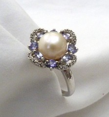 DESIGNER HT 9.5MM LARGE CULTURED PEARL AMETHYST GEMS STERLING SILVER RING SZ 10