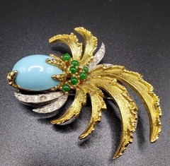 VTG JOMAZ Signed Very Rare Pineapple Shaped Faux Turquoise Brooch Pin