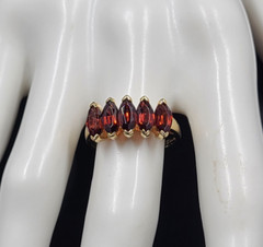 Vintage Almandine Garnet Ring, Five Stone 14K Gold Band Size 9