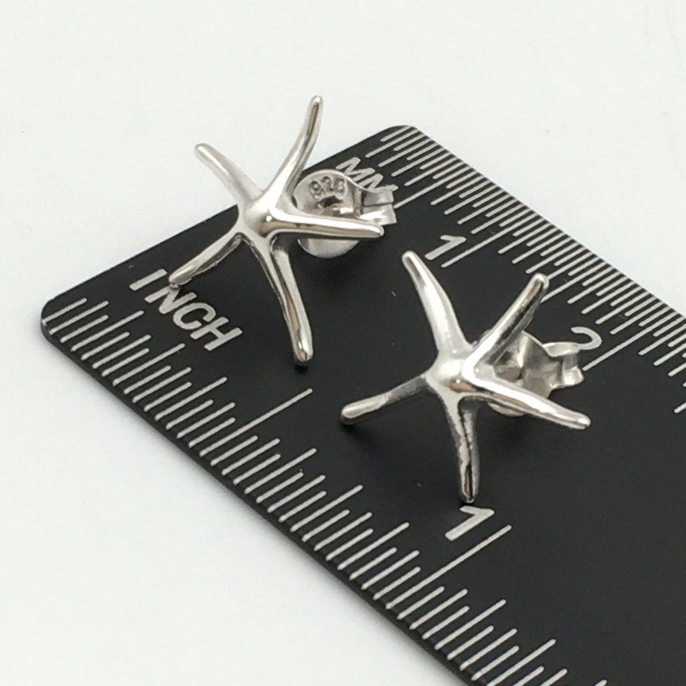 Vintage Sterling Silver Starfish Star Stud Post Earrings Marked 925 1.2g #88