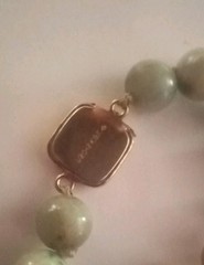 Vintage 1950s Natural Jade 10 Mm.Bead Necklace with A Gold Filled Clasp Knotted