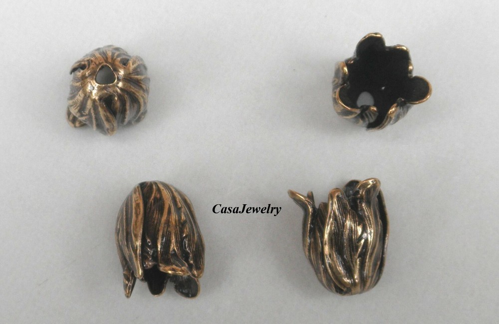 #3425 ANTIQUED GOLD 7MM MINI TULIP BEAD CAP/WRAP – 4 Pc Lot
