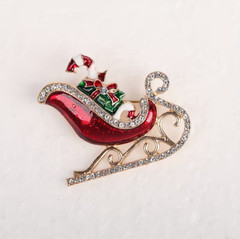 BROOCH- Elegant Christmas Tree & Sleigh Brooch Pin with Sparkling Rhinestones