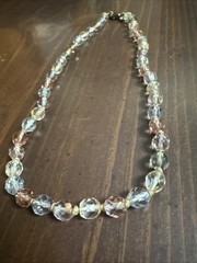 Vintage Crystal Liz Claiborne Faceted Bead Pastel Pink & Blue Necklace