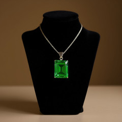 Handmade Green Emerald Cut Pendant Necklace: Healing Crystal Jewelry