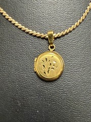 VINTAGE GOLD FILLED SET NECKLACE FLOWER MOTIF PENDANT LOCKET 12K