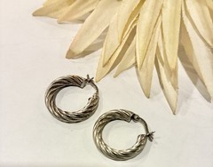 Estate 925 Sterling Silver Hoop Earrings Pierced Twisted 1/2 Inch Vintage