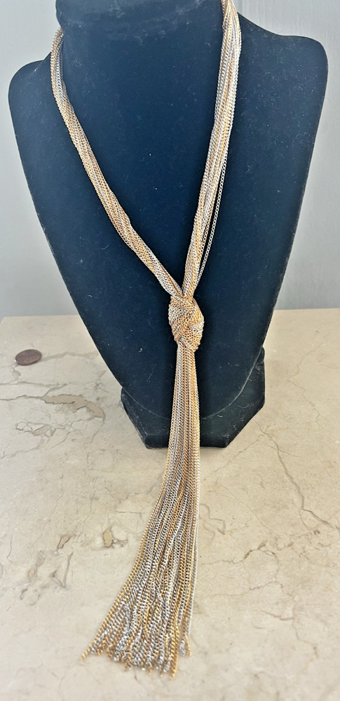 Vintage Les Bernard Sterling 925 Gold & Silver Multi Chain Elegant Necklace 16″