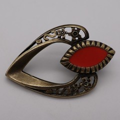 Vintage Val Red Drop Almond Shaped Earings Filigree Pierced Post Back