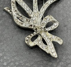 HUGE Vintage Art Deco Pot Metal Rhinestone Iris Flower Brooch Pin READ