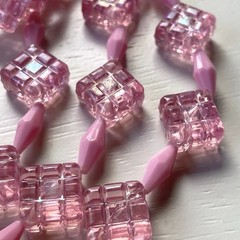 Vintage Austria pink acrylic/lucite double strand statement necklace quilted