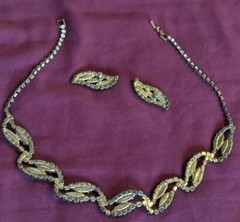 Vtg necklace costume paste faux emerald diamond EARRINGS SET jewelry