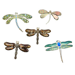 Dragonfly Brooch Lot Enamel Rhinestone Colorful Summer Jewelry 5pc Collectible