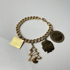 Vintage 12k Gold Filled Charm Bracelet Curb Link twisted rope 6.75 in (6 3/4 in)