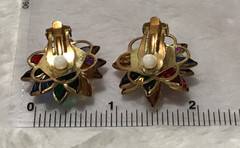 Vintage Lotus Flower Colorful Rainbow Stained Glass 3 Dimensional Earrings