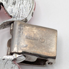 Vtg. 50’s Signed Selro Selini Pink Confetti Lucite Cabochon Silvertone Bracelet