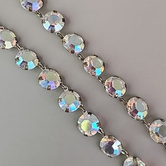 Vintage Open Bezel Necklace Aurora Borealis Round Linked Beads 17″
