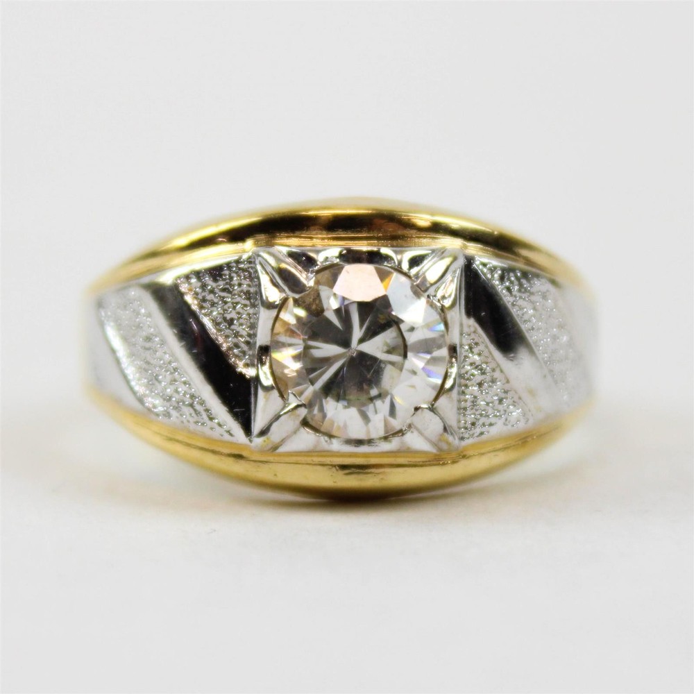 LIND Vintage 14KT HGE Gold Plated Mixed Metal Simulated Diamond Ring Size 12.5