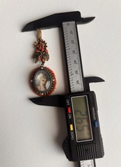 Antique Yellow Gold + Silver Coral Seed Pearls Hand Painted Portrait Pendant