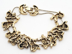 Cherub Angels Iridescent Glitter Wings Gold Tone Vtg Slide Bracelet 7.5 Inch