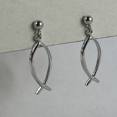 Christian Jesus Fish Dangling Earrings For Pierced Ears Sterling Silver 1” Theda
