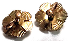 Screw Back Earrings Yellow Enameled Metal Floral Amber Stone Center Austria MCM