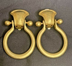 Vintage Matte Gold Tone Door Knocker donna Karen D.K.N.Y Clip On Earrings 1980s