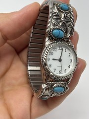 Vintage Avon Western Stretch Watch Women Silver Tone w/Faux Turquoise Stones