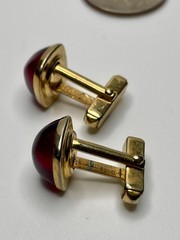 Vintage Anson Gold Tone Ruby Red Cabochon Mid Century Jelly Belly Cufflinks