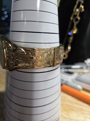 Vintage 1980s-1990s Victorian Revival Gold Tone Mother Of Pearl Bracelet 7″