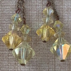 Vintage Yellow Aurora Borealis Crystal Necklace and Dangle Earrings Set