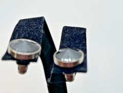 Rivoli Earrings Retro Smoky Gray Crystal Dainty Pierced Silvertone 3/8″ Stud