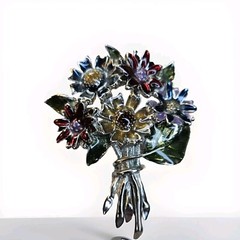 Vintage Enamel Bouquet Of Flowers Brooch Silver Tone Mid-century No Brand