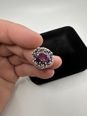 Vintage Ornate Purple Sapphire Sterling Silver Ring Signed TB Size 6.25