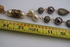 Vtg Multi Tonal Silver Gold Bead Ornate Lobster Clasp Necklace Princess Length