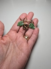 Vintage Krementz Rose and Green Leaf Pin-Brooch 2 inches wide