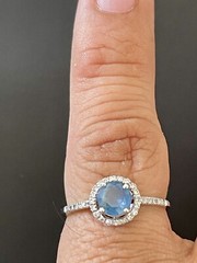 14k W/Gold 1.00CT Ceylon Sapphire & 0.16CTW Halo Diamond Ring. Size 7.25 (S178)