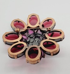 Flower Brooch Pin PINK Raspberry tone 2.5 in Art Deco Statement 3D Vintage