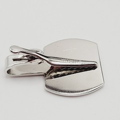 G Letter Old English Script Silver Tone Black Enamel SWANK Tie Clip Clasp