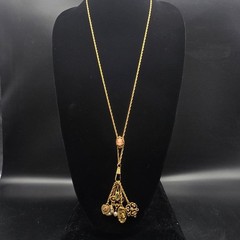 Etruscan Revival Charm Necklace Watch Fob Gold Tone Cameo Goldette Style