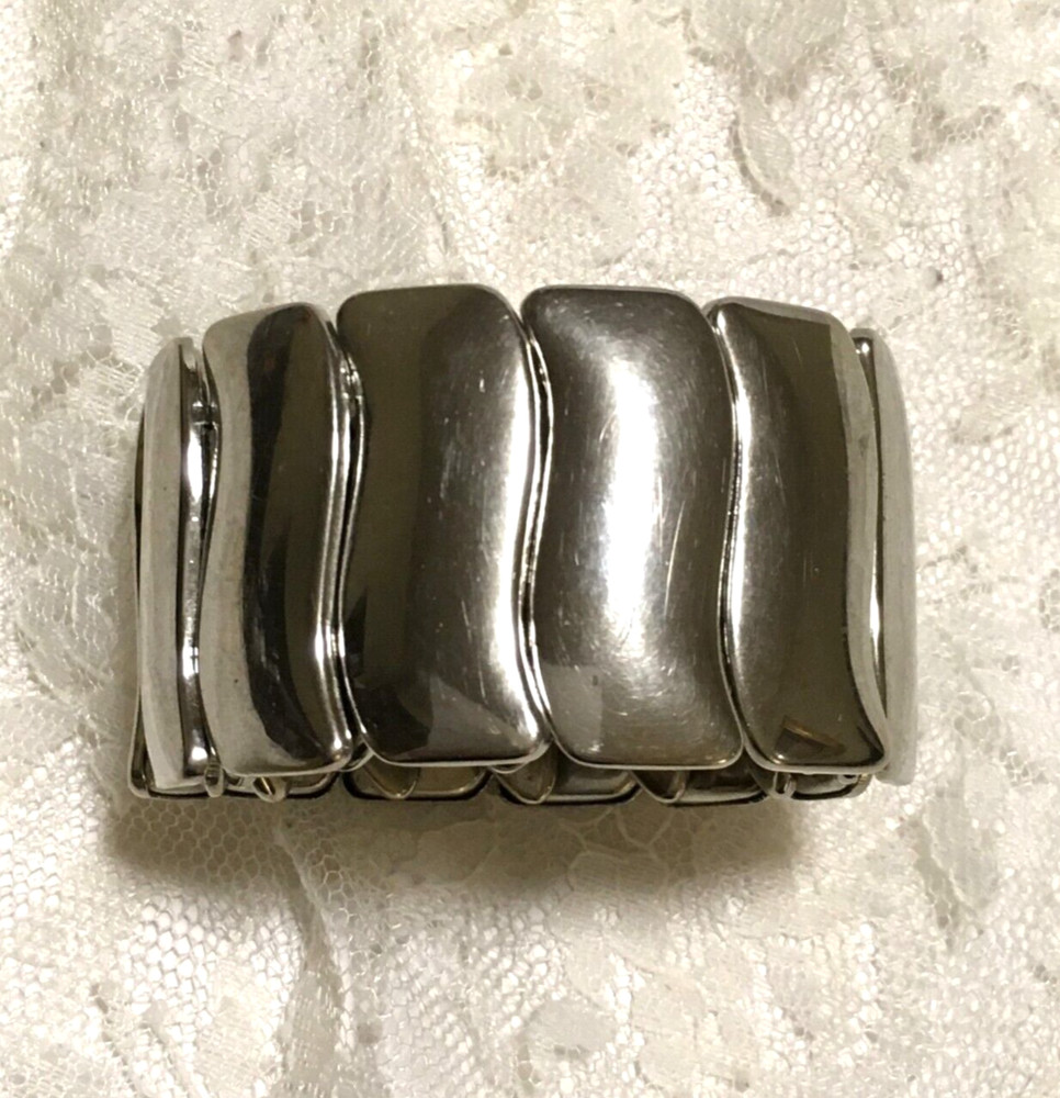 Vintage Silver tone Accordion Expansion Stretch Cuff Bracelet