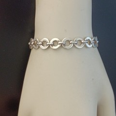 Vintage Sterling Silver Circle Link Bracelet Modernist Minimalist Toggle Round