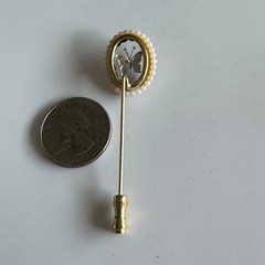 Vtg Reverse Carved Iridescent Blue Butterfly Pearl Edge Oval Stick Pin Jewelry