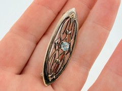 Symmetalic Sterling Silver and 1/20th 14k Gold Blue Topaz Pin Brooch 4g 45mm