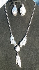 NAVAJO STERLING SILVER MOTHER OF PEARL FEATHER NECKLACE & EARRINGS 20.6 Grams